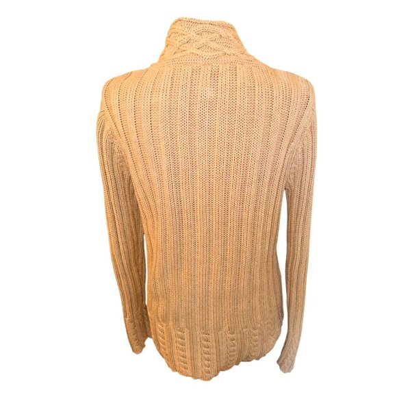 VTG Jillian Nicole Tan Chunky Cable Knit Fisherman Sweater L Cotton Sustainable - Picture 2 of 8